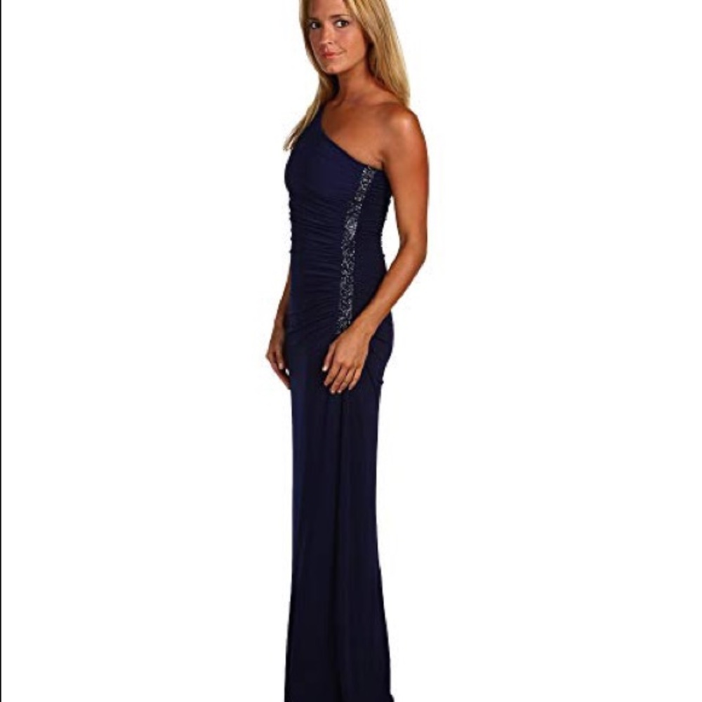 One Shoulder Sleeveless Gown w/ Side Sequins
